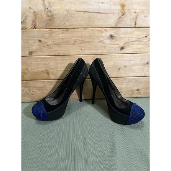 Qupid Black Glitter Platform 6" Stiletto Stripper Heels Sz 7.5 Daydream-45 Pumps - Picture 3 of 8